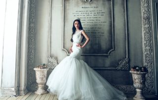 dramatic fit and flare wedding gown