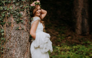 romantic bride in a bohemian wedding dress