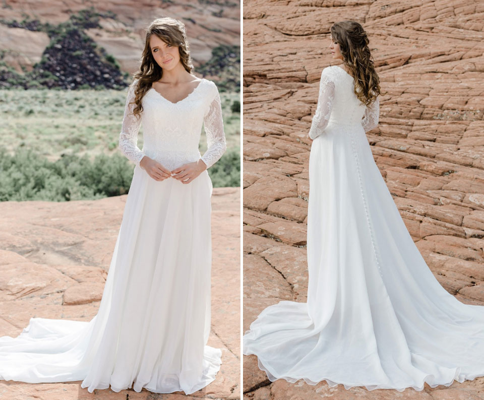 Modest Bridal by Mon Cheri TR12021 Illusion Sleeve Wedding Dress