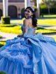 House of Wu 80073 Blue Cathedral Train Off The Shoulder Dress