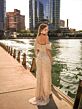 MNM Couture M1168 Off-The-Shoulder Beaded Beige Slim Dress