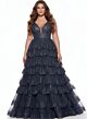 Jovani 43198 Tiered Skirt Plunging Neck Glitter Dress