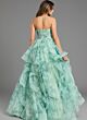 Jovani 49777 Floral Print Corset Bodice Layered Ruffle Skirt Dress