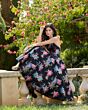 Mac Duggal 13297 A-Line Halter Neck Black Floral Dress