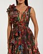 Mac Duggal 68947 Ruffle V-Neck Square Back Floral Evening Dress