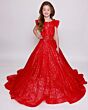 Ava Presley 39883 Ruffle Sleeve Beaded Waist Mini Pageant Gown