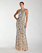 Mac Duggal 6252 Sequined Cutout Back Silver Nude Dress