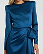 Mac Duggal 9926676P Ocean Blue Padded Shoulder High Slit Dress