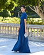 Mac Duggal 13244 Floral Applique Ruched Bodice Sapphire Dress