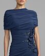 Mac Duggal 13244 Floral Applique Ruched Bodice Sapphire Dress