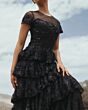 Mac Duggal 21097 Jewel Neck Tiered Ruffle Skirt Dress