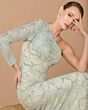 Mac Duggal 21203 Asymmetric Neck Long Sleeve Seafoam Dress