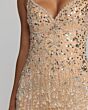 Mac Duggal 94207 High Slit Fringe Skirt Beaded Silver Nude Dress