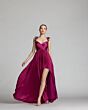 Mac Duggal 13263 Floral Strap High Slit Magenta Dress