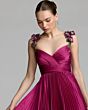 Mac Duggal 13263 Floral Strap High Slit Magenta Dress