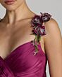 Mac Duggal 13263 Floral Strap High Slit Magenta Dress