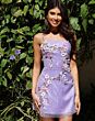 Jovani K49033 Spaghetti Straps Purple Glitter Mesh Dress