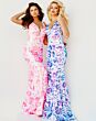 Jovani 08257 Floral Sequin Plunging Neck Dress