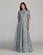 Mac Duggal 20452 Sheer Sleeve Stand-Up Collar A-Line Dress