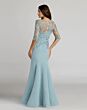 Mac Duggal 13204 Illusion Sleeve Jewel Neck French Blue Crepe Dress