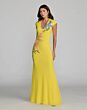 Mac Duggal 13249 Cap Sleeve Floral Applique Yellow Jersey Dress