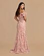 Mac Duggal 21272 Corset Bodice Floral Off-The-Shoulder Blush Dress