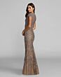 Mac Duggal 21291 Taupe Multicolor Crisscross Bodice V-Neckline Dress