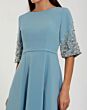 Mac Duggal 2322 Beaded Half Sleeve A-Line Blue Dress