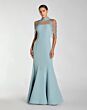 Mac Duggal 2334 Beaded Illusion Neck Blue Mermaid Dress