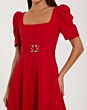 Mac Duggal 27714 Red Puff Sleeve Midi Dress