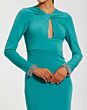 Mac Duggal 56150 Keyhole Neck Long Sleeve Teal Dress