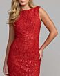 Mac Duggal 56435 Red Bateau Neckline Midi Dress