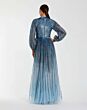 Mac Duggal 6206 Slate Blue Ombre High Neck Bishop Sleeve Dress