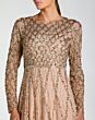 Mac Duggal 6235 A-Line Beaded Long Sleeve Mocha Dress