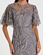 Mac Duggal 68918 Flutter Sleeve Slim-Flare Charcoal Dress