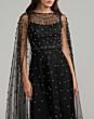 Mac Duggal 69025 Cape Sleeve Pearl Embellished Black Ivory Dress