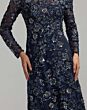 Mac Duggal 69212 Midnight Blue Illusion Neckline Long Sleeve Dress