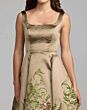 Mac Duggal 69238 Gold Floral Midi with Pocket Dress
