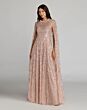 Mac Duggal 8415 Jewel Neck Cape Sleeve Sequined Rose Dress