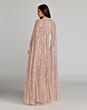 Mac Duggal 8415 Jewel Neck Cape Sleeve Sequined Rose Dress