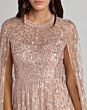Mac Duggal 8415 Jewel Neck Cape Sleeve Sequined Rose Dress