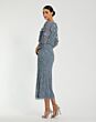 Mac Duggal 9373 Three-Quarter Sleeve Blouson Top Slate Blue Dress