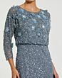 Mac Duggal 9373 Three-Quarter Sleeve Blouson Top Slate Blue Dress