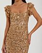 Mac Duggal 94279 Flutter Sleeve Square Neck Sequin Gold Dress