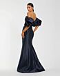 Mac Duggal 9950677P Midnight Blue Puff Sleeve Off The Shoulder Dress