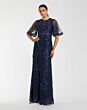 Mac Duggal 9968810P Flutter Sleeve Jewel Neckline Floral Dress