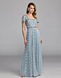 Mac Duggal 10116 Scoop Neck A-Line Beaded Slate Blue Dress