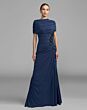 Mac Duggal 13244 Floral Applique Ruched Bodice Sapphire Dress