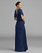 Mac Duggal 13244 Floral Applique Ruched Bodice Sapphire Dress
