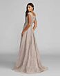 Mac Duggal 20374 Cap Sleeve High Slit Pleated Taupe Dress